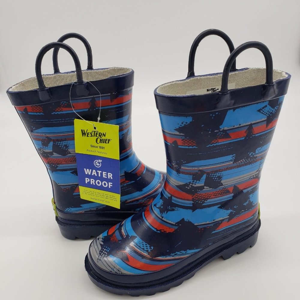 NWT Western Chief Kids Waterproof Rain‎ Boots Stars Blue Red  Toddler Size 10